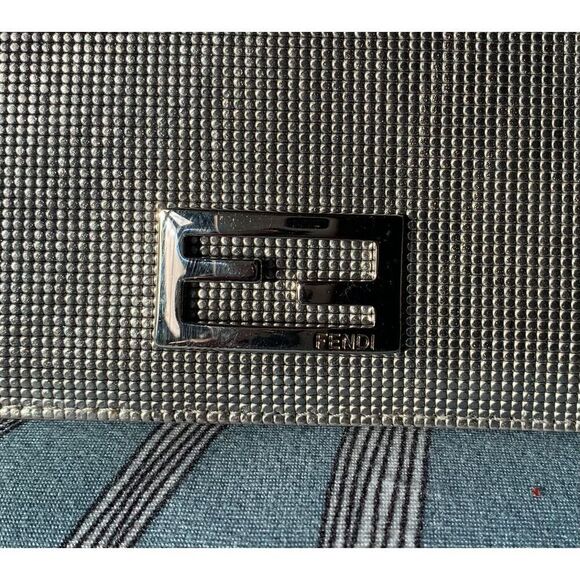 FENDI Metallic Calfskin Wallet On Chain Silver Clutch Purse AUTHENTIC $3800 - Picture 3 of 15